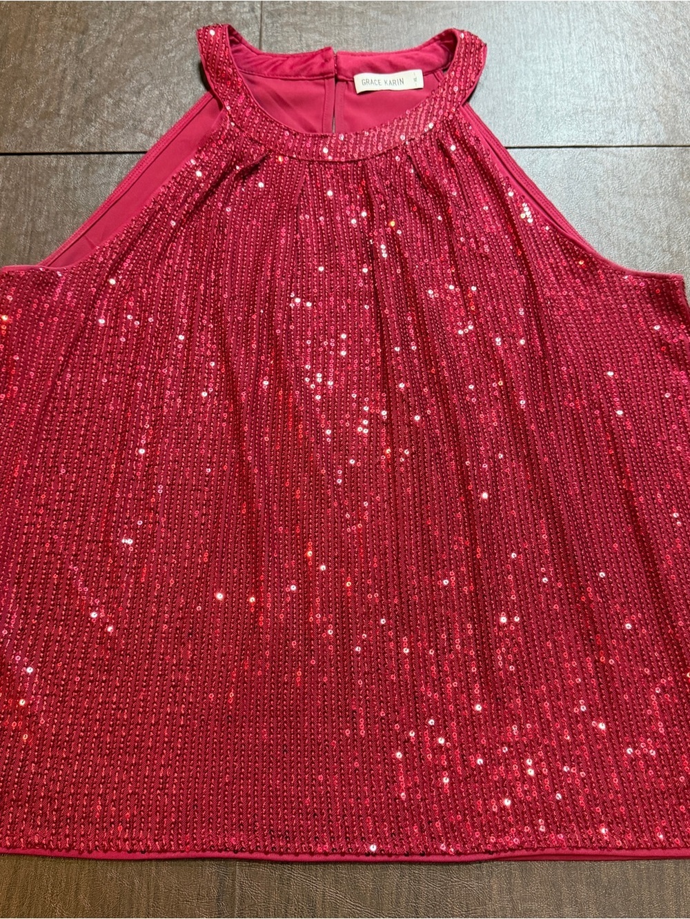 Grace Karin Red Sequined Halter Top Size XL